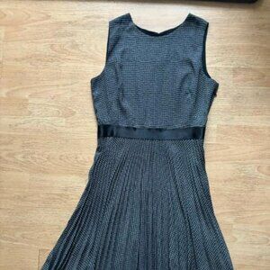 Max Studio Mid Length Chiffon Black Lined Dress with White Patterning